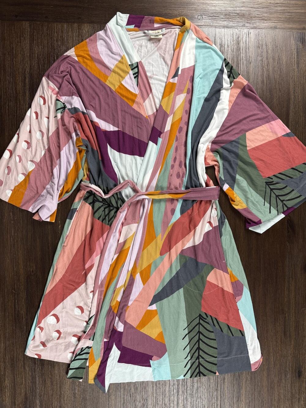 Soma Robe Womens L/XL Multicolor Kimono Belted Jersey Geometric Abstract Print